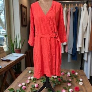Soft Surroundings Coral Wrap Midi Dress Size LP